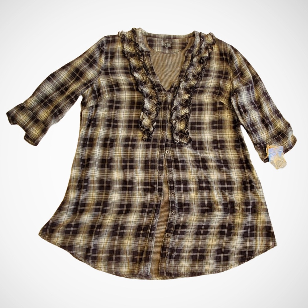 Converse One Star Plaid Ruffle Front Tunic Top | Size XL | NWT